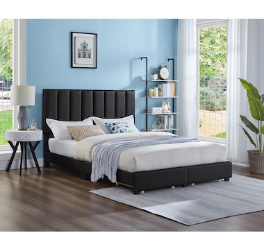 Titus Full Platform Storage Bed (black leatherette)
