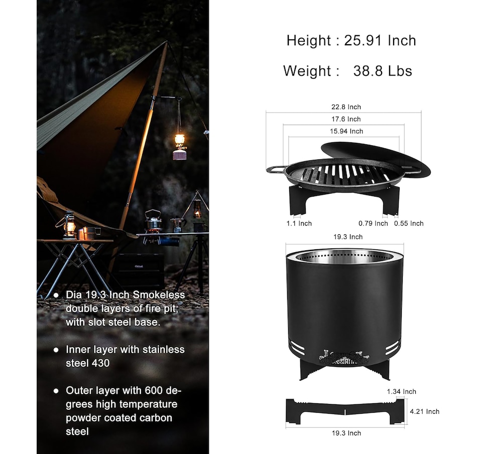 Image 754466_ALTMORE5.jpg, Product 754-466 / Price $299.99, London Sunshine Portable Smokeless Fire Pit with Grill from London Sunshine on TSC.ca's Home & Garden department