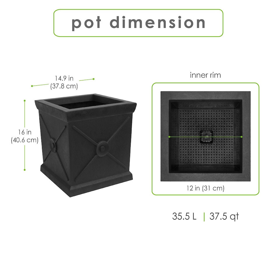 Image 754816_ALTMORE2.jpg, Product 754-816 / Price $59.99, Tierra Verde 15"W x 16"H Allegro Monarch Square Indoor/Outdoor Self-Watering Planter from Tierra Verde on TSC.ca's Home & Garden department