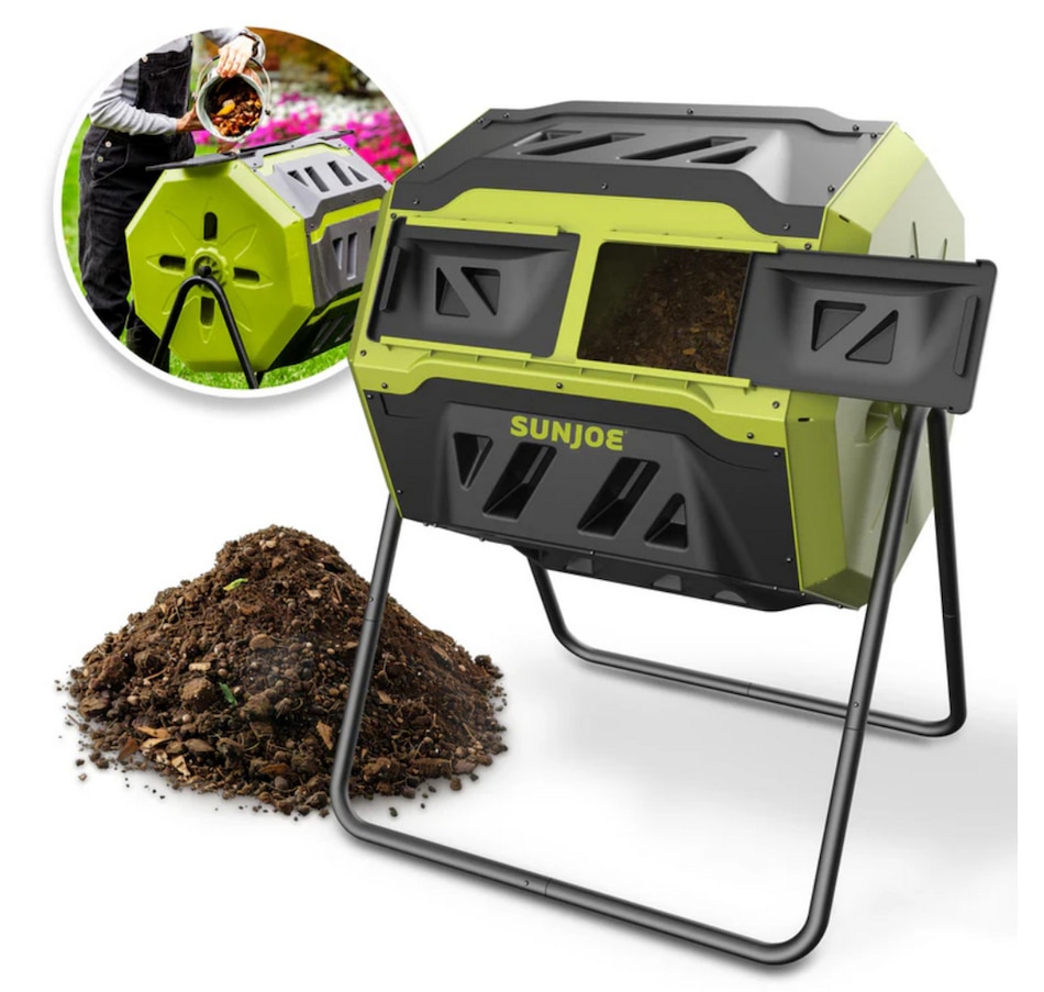Image 754981_ALTMORE1.jpg, Product 754-981 / Price $199.99, Sun Joe All-Season Outdoor Tumbling Composter (dual sliding chamber, 42 gallons, 2–10 week, BPA-free material) from Snow Joe & Sun Joe on TSC.ca's Home & Garden department