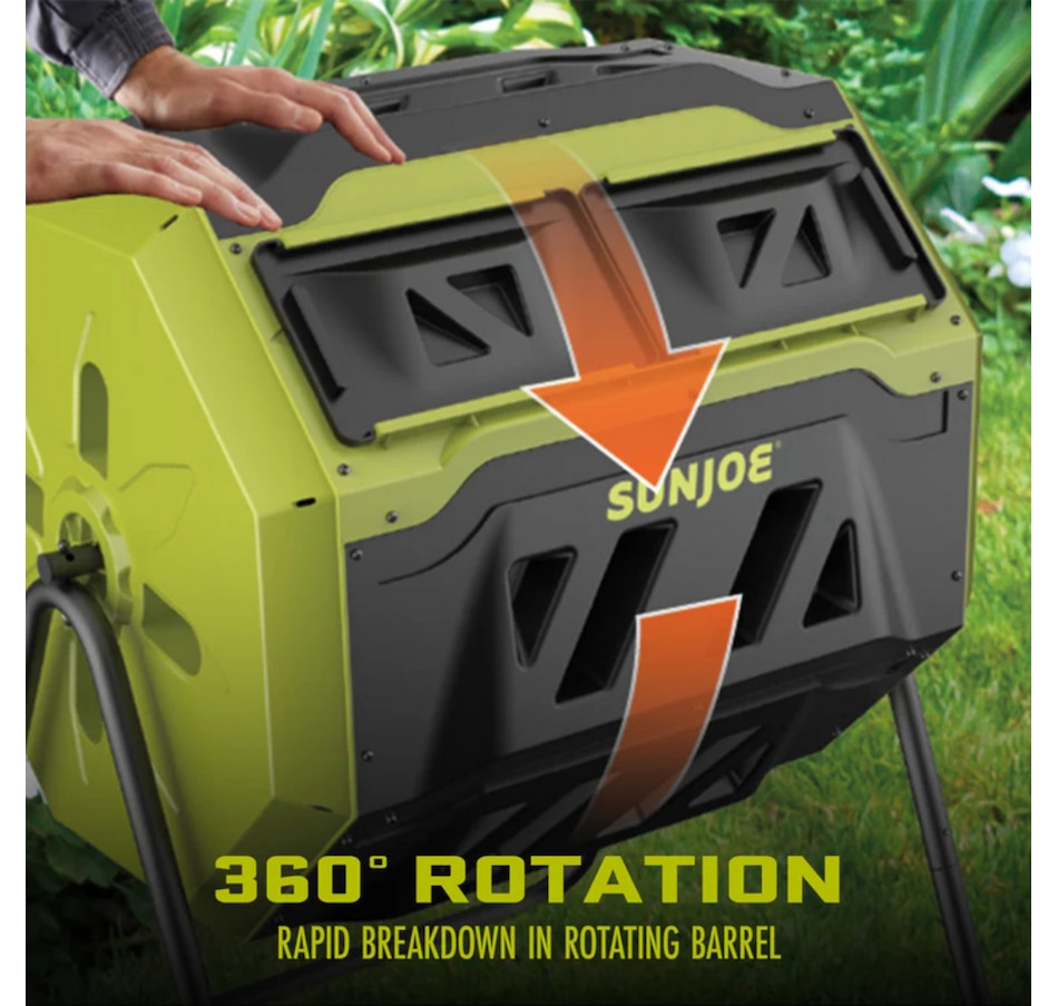 Image 754981_ALTMORE2.jpg, Product 754-981 / Price $199.99, Sun Joe All-Season Outdoor Tumbling Composter (dual sliding chamber, 42 gallons, 2–10 week, BPA-free material) from Snow Joe & Sun Joe on TSC.ca's Home & Garden department