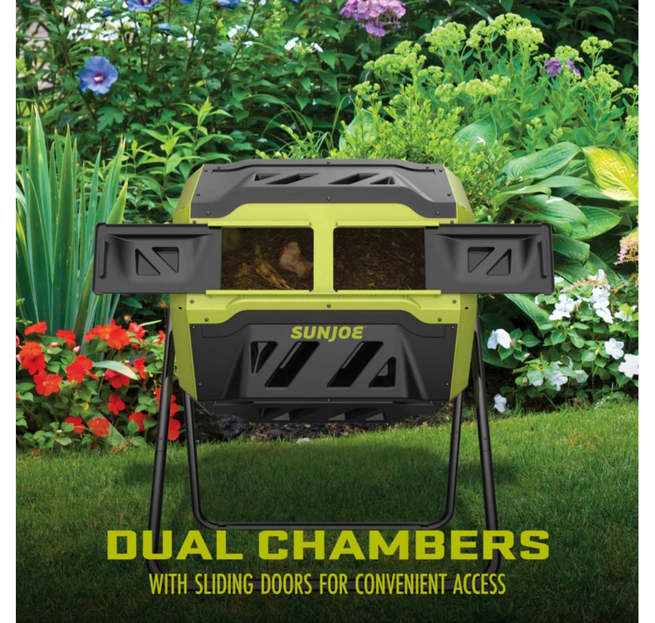 Image 754981_ALTMORE3.jpg, Product 754-981 / Price $199.99, Sun Joe All-Season Outdoor Tumbling Composter (dual sliding chamber, 42 gallons, 2–10 week, BPA-free material) from Snow Joe & Sun Joe on TSC.ca's Home & Garden department