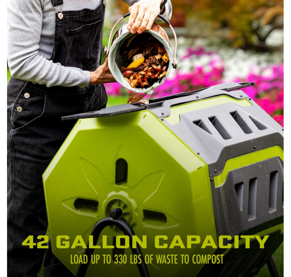 Image 754981_ALTMORE4.jpg, Product 754-981 / Price $199.99, Sun Joe All-Season Outdoor Tumbling Composter (dual sliding chamber, 42 gallons, 2–10 week, BPA-free material) from Snow Joe & Sun Joe on TSC.ca's Home & Garden department