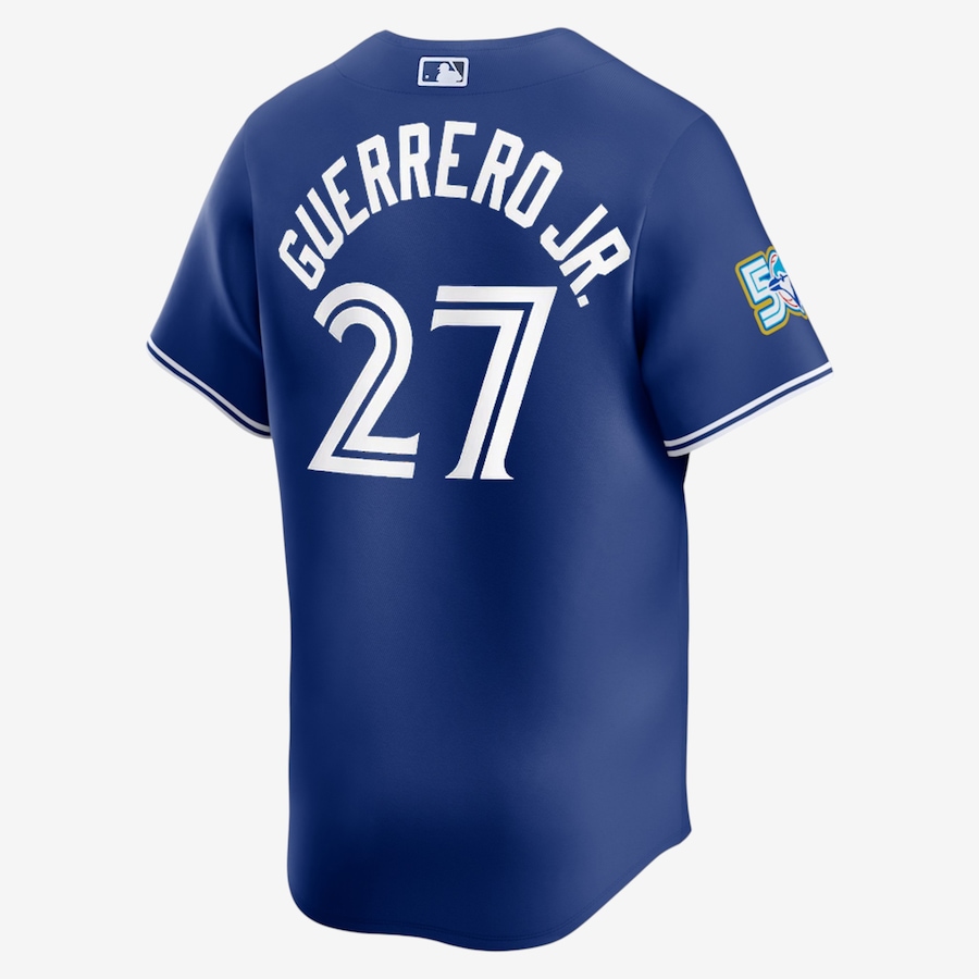 Image 755189_ALTMORE1.jpg, Product 755-189 / Price $329.99, Men's Toronto Blue Jays Nike 50th Anniversary Vladimir Guerrero Jr. Alternate Replica Jersey (royal) from Nike on TSC.ca's Sports department