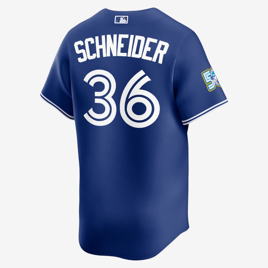 Image 755190_ALTMORE1.jpg, Product 755-190 / Price $329.99, Men's Toronto Blue Jays Nike 50th Anniversary Davis Schneider Alternate Replica Jersey (royal) from Nike on TSC.ca's Sports department