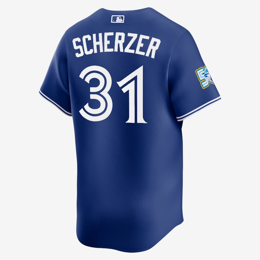 Image 755192_ALTMORE1.jpg, Product 755-192 / Price $329.99, Men's Toronto Blue Jays Nike 50th Anniversary Max Scherzer Alternate Replica Jersey (royal) from Nike on TSC.ca's Sports department