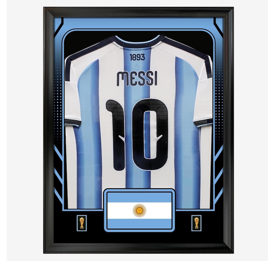 Image 755262.jpg, Product 755-262 / Price $449.99, Lionel Messi Framed 25.75" x 33.75" 2026 World Cup Argentina Official Home Stadium Replica Adidas Jersey from Frameworth on TSC.ca's Sports department
