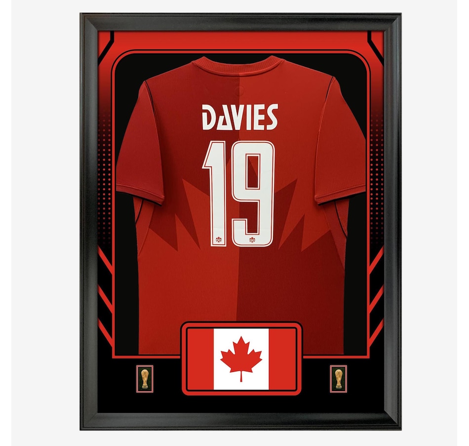 Image 755265.jpg, Product 755-265 / Price $449.99, Alphonso Davies Framed 25.75" x 33.75" 2026 World Cup Canada Official Home Stadium Replica Nike Jersey from Frameworth on TSC.ca's Sports department