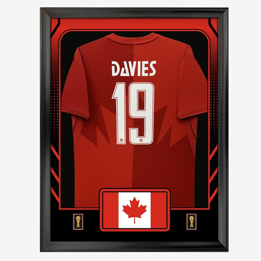 Image 755265.jpg, Product 755-265 / Price $449.99, Alphonso Davies Framed 25.75" x 33.75" 2026 World Cup Canada Official Home Stadium Replica Nike Jersey from Frameworth on TSC.ca's Sports department