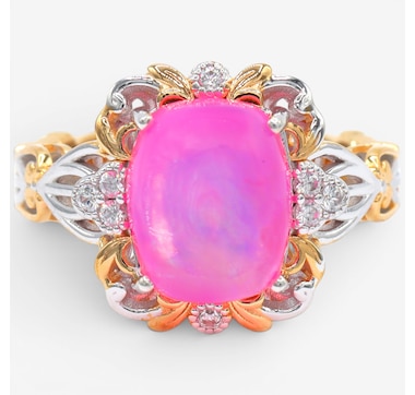 Gems En Vogue Palladium Silver Opal &amp; White Zircon Ring