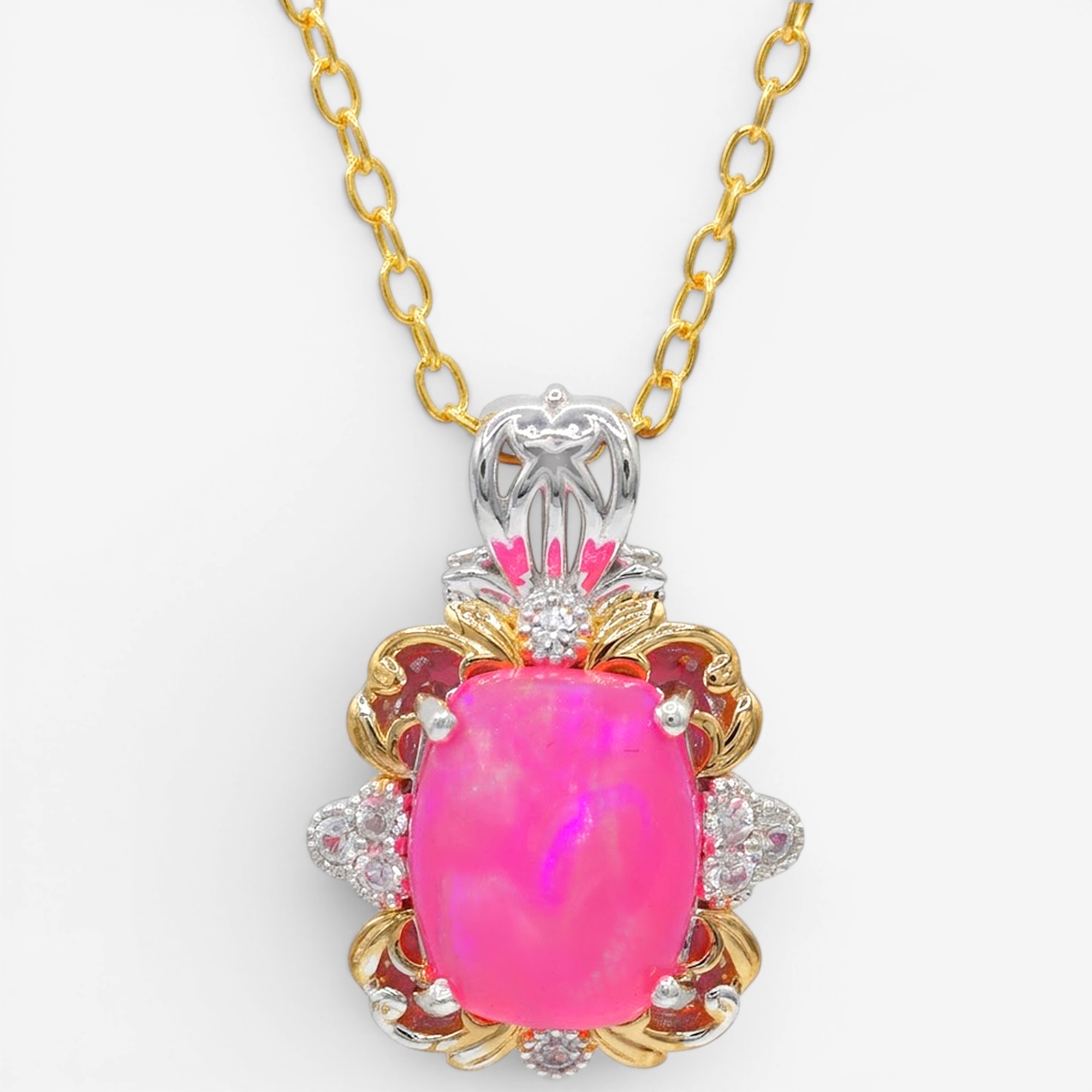 Gems En Vogue Palladium Silver Opal & White Zircon Pendant With