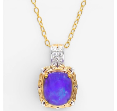 Gems En Vogue Palladium Silver Opal &amp; White Zircon Pendant With Chain