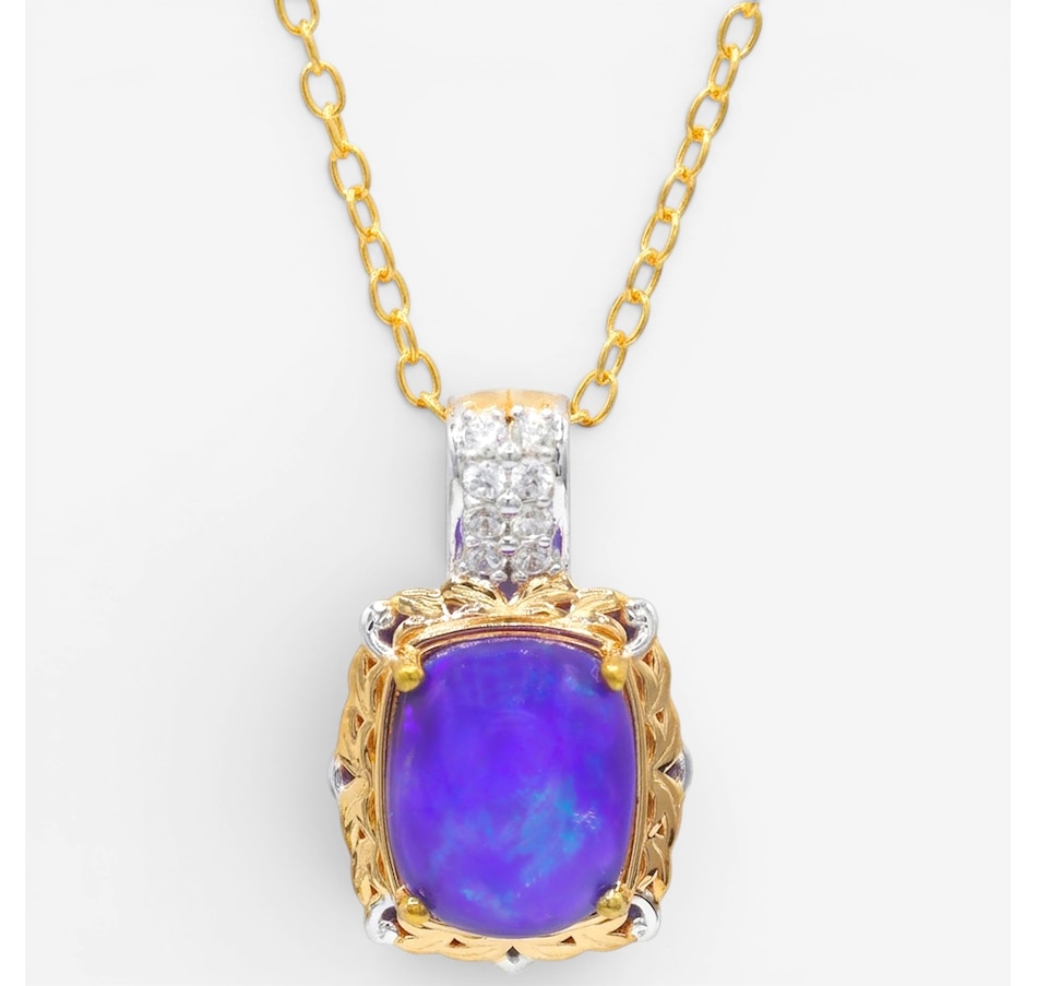 Image 755738_PUROP.jpg, Product 755-738 / Price $299.99, Gems En Vogue Palladium Silver Opal & White Zircon Pendant With Chain from Gems En Vogue on TSC.ca's Jewellery department