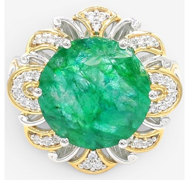 Gems En Vogue Palladium Silver Zambian Emerald &amp; White Zircon Ring