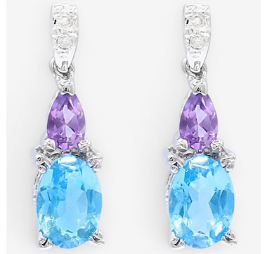 Gems En Vogue 14K White Gold Aqua Blue Topaz, Amethyst &amp; Diamond Earrings