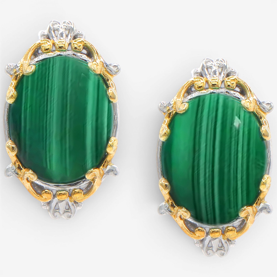 Image 755758.jpg, Product 755-758 / Price $229.99, Gems en Vogue Palladium Silver Malachite Omega Back Oval Stud Earrings from Gems En Vogue on TSC.ca's Jewellery department