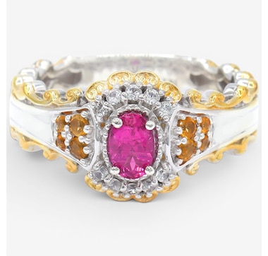 Gems En Vogue Palladium Silver Rubellite &amp; Citrine With White Zircon Ring
