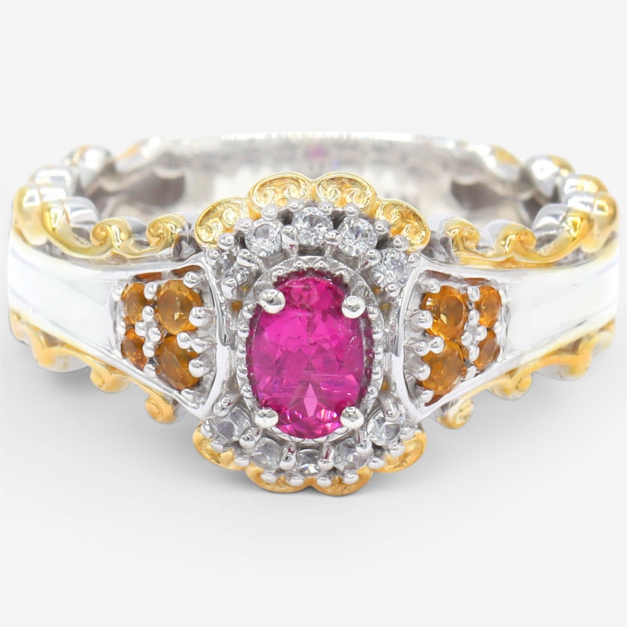 Image 755761.jpg, Product 755-761 / Price $349.99, Gems En Vogue Palladium Silver Rubellite & Citrine With White Zircon Ring from Gems En Vogue on TSC.ca's Jewellery department