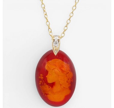Gems En Vogue Palladium Silver Carved Amber Pendant With Chain