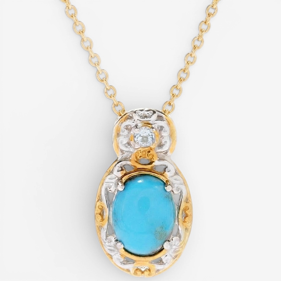 Image 755775.jpg, Product 755-775 / Price $229.99, Gems En Vogue Palladium Silver Kingman Turquoise & Sky Blue Topaz Pendant With Chain from Gems En Vogue on TSC.ca's Jewellery department