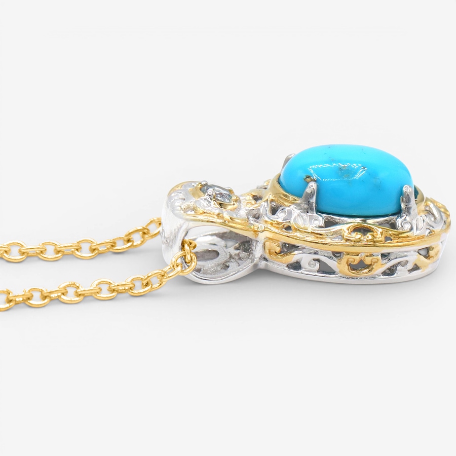 Image 755775_ALTMORE1.jpg, Product 755-775 / Price $229.99, Gems En Vogue Palladium Silver Kingman Turquoise & Sky Blue Topaz Pendant With Chain from Gems En Vogue on TSC.ca's Jewellery department