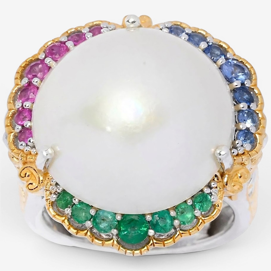 Image 755786.jpg, Product 755-786 / Price $449.99, Gems en Vogue Palladium Silver White Mabe Pearl, Ruby, Emerald and Blue Sapphire Ring from Gems En Vogue on TSC.ca's Jewellery department