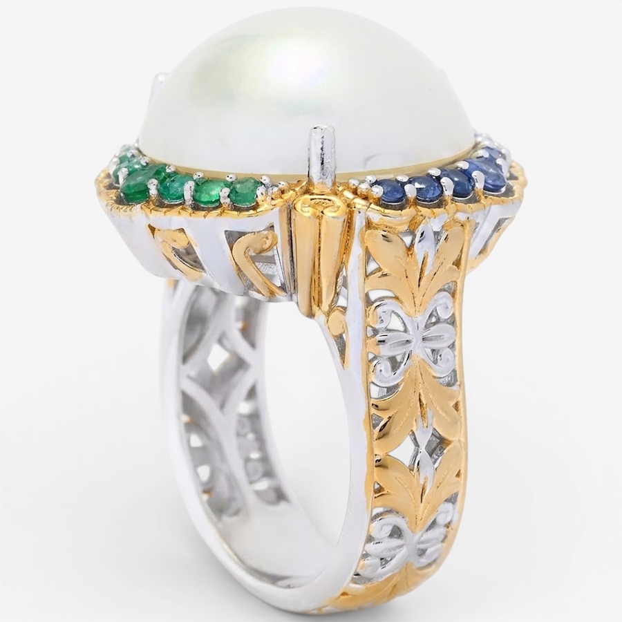 Image 755786_ALTMORE1.jpg, Product 755-786 / Price $449.99, Gems en Vogue Palladium Silver White Mabe Pearl, Ruby, Emerald and Blue Sapphire Ring from Gems En Vogue on TSC.ca's Jewellery department