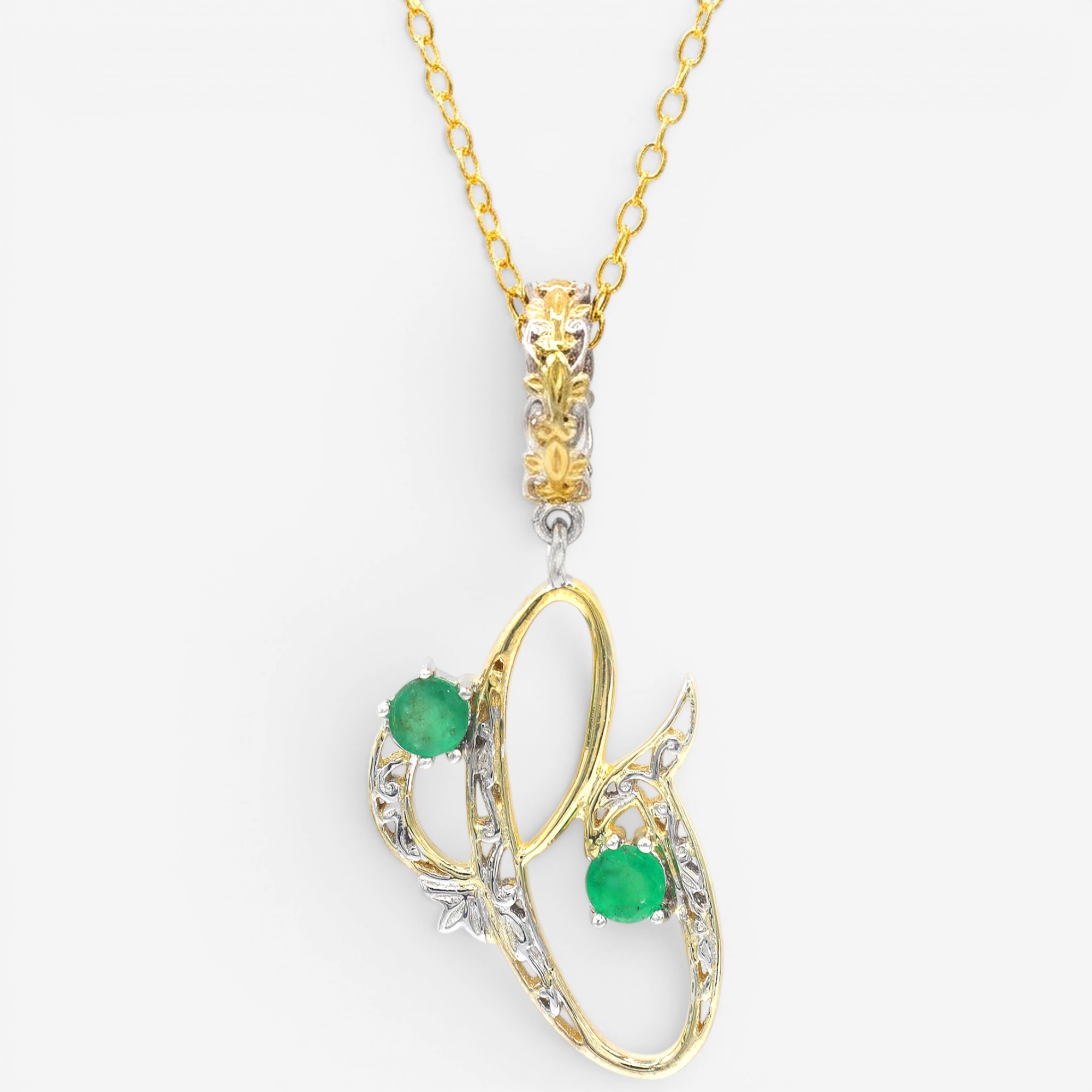 Gems En Vogue Palladium Silver Grizzly Emerald Aphabet Pendant