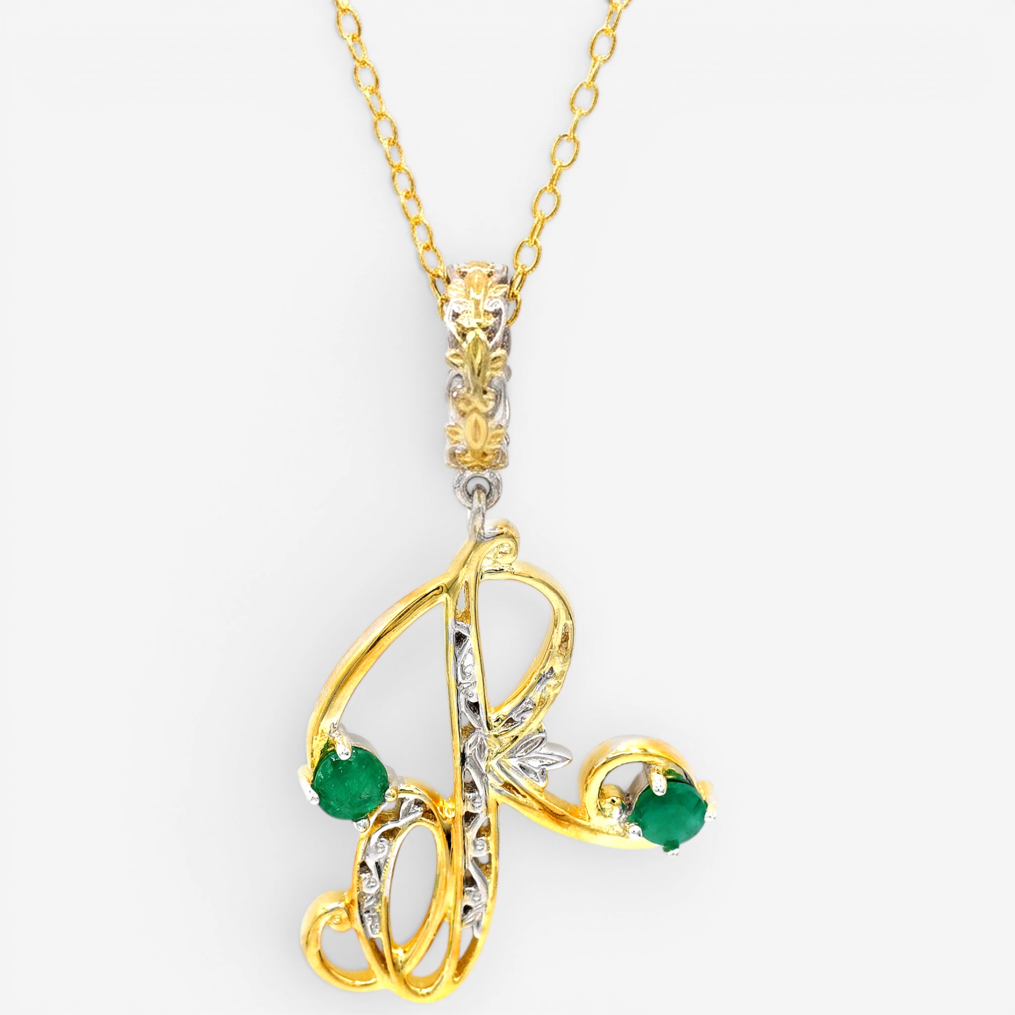 Gems En Vogue Palladium Silver Grizzly Emerald Aphabet Pendant