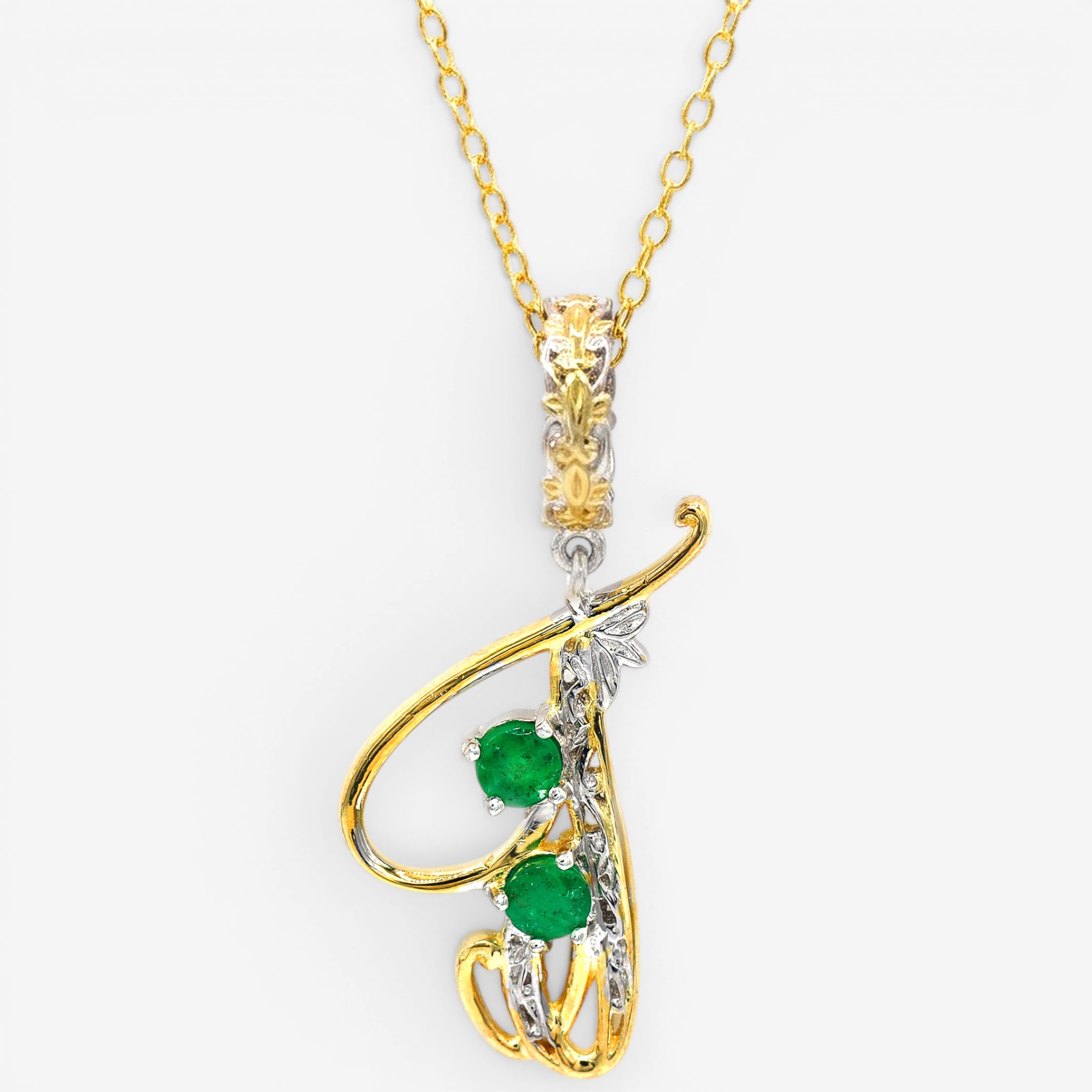 Gems En Vogue Palladium Silver Grizzly Emerald Aphabet Pendant