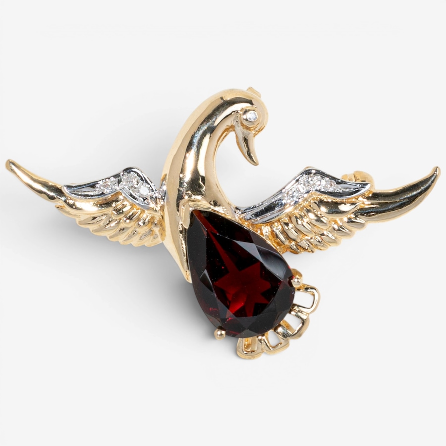 Image 755833.jpg, Product 755-833 / Price $1,695.00, Estate Originals 14K Yellow Gold Garnet and Diamond Bird Motif Brooch from Estate Originals on TSC.ca's Jewellery department