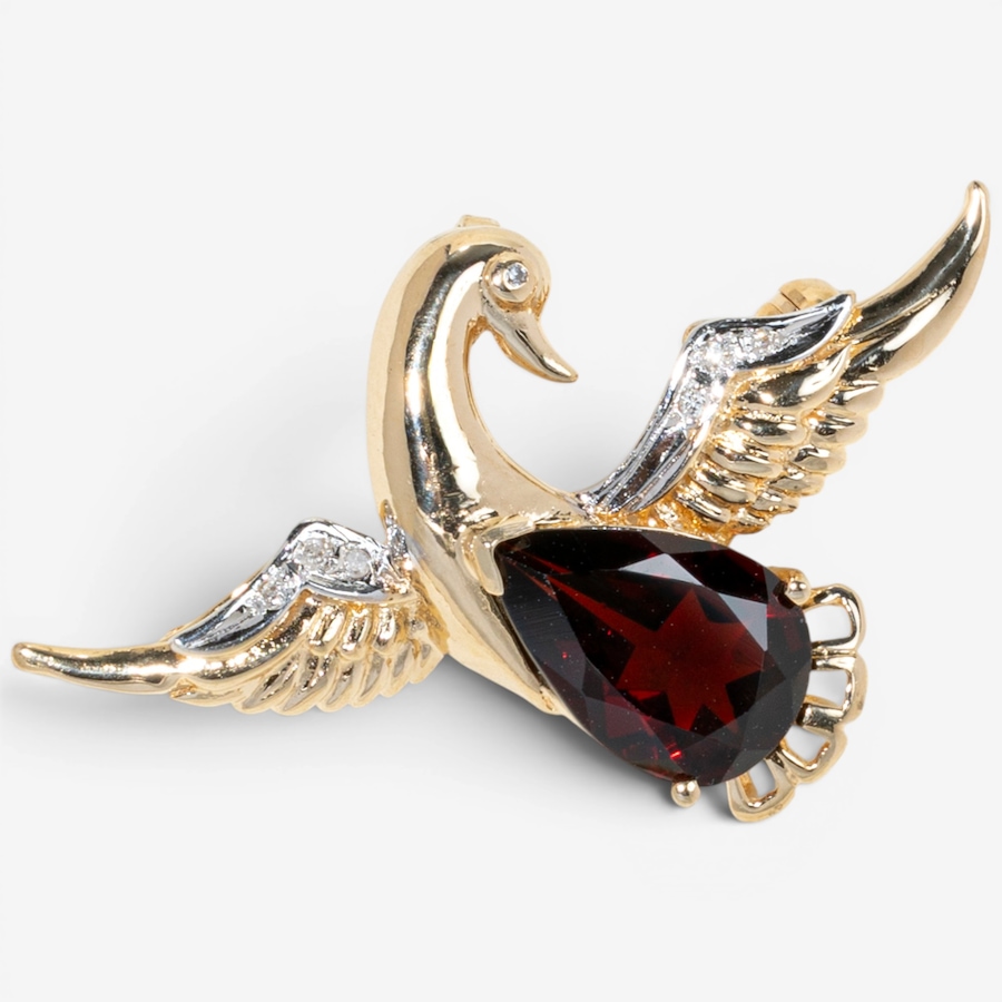 Image 755833_ALTMORE2.jpg, Product 755-833 / Price $1,695.00, Estate Originals 14K Yellow Gold Garnet and Diamond Bird Motif Brooch from Estate Originals on TSC.ca's Jewellery department