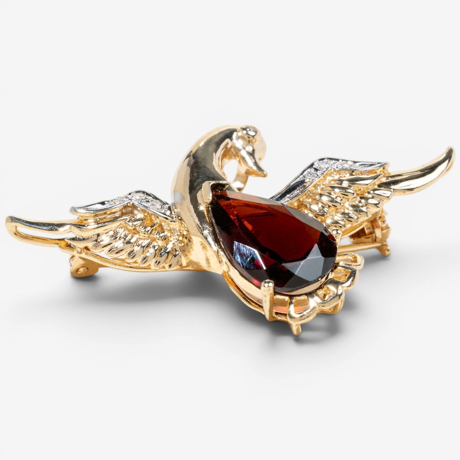 Image 755833_ALTMORE3.jpg, Product 755-833 / Price $1,695.00, Estate Originals 14K Yellow Gold Garnet and Diamond Bird Motif Brooch from Estate Originals on TSC.ca's Jewellery department
