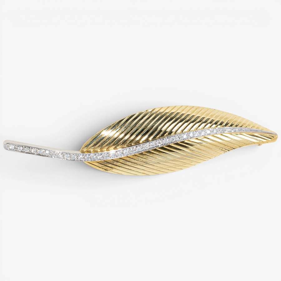 Image 755834.jpg, Product 755-834 / Price $5,395.00, Estate Originals 18K Yellow and White Gold Italian-Made Diamond Leaf Brooch/Pendant from Estate Originals on TSC.ca's Jewellery department