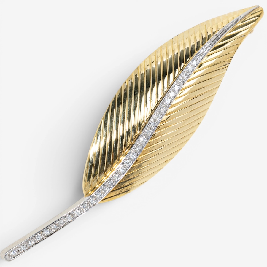Image 755834_ALTMORE3.jpg, Product 755-834 / Price $5,395.00, Estate Originals 18K Yellow and White Gold Italian-Made Diamond Leaf Brooch/Pendant from Estate Originals on TSC.ca's Jewellery department