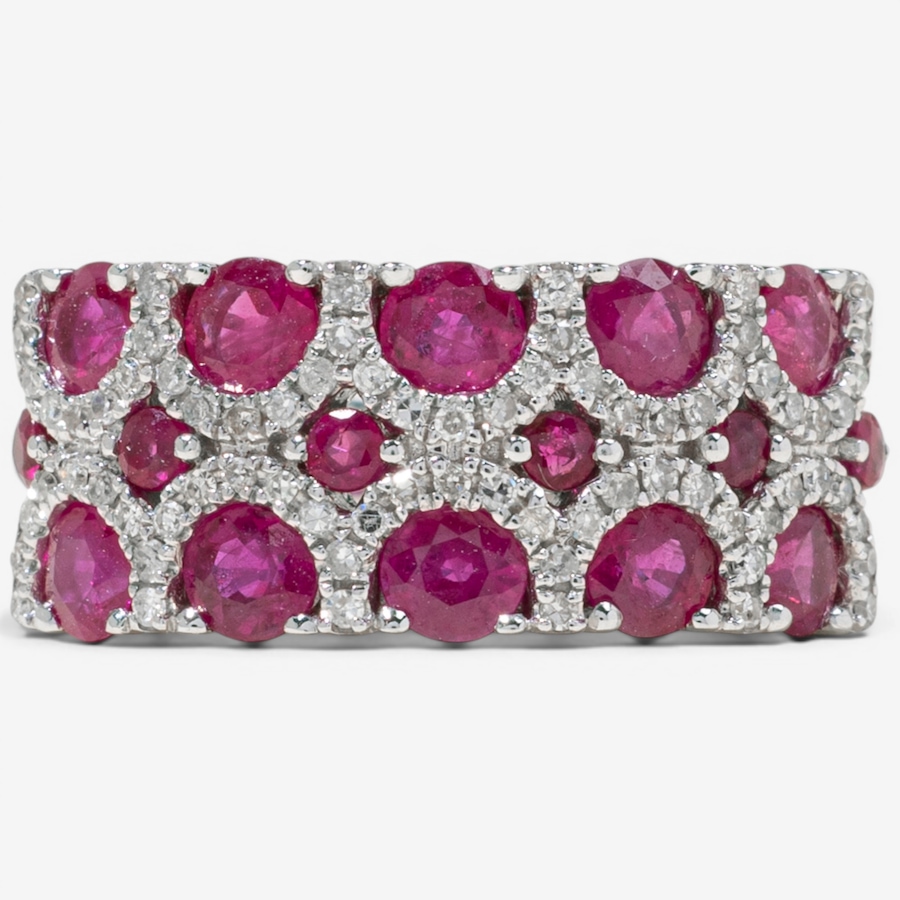 Image 755840.jpg, Product 755-840 / Price $2,395.00, Estate Originals 14K White Gold Ruby and Diamond Polka Dot Band Style Ring from Estate Originals on TSC.ca's Jewellery department