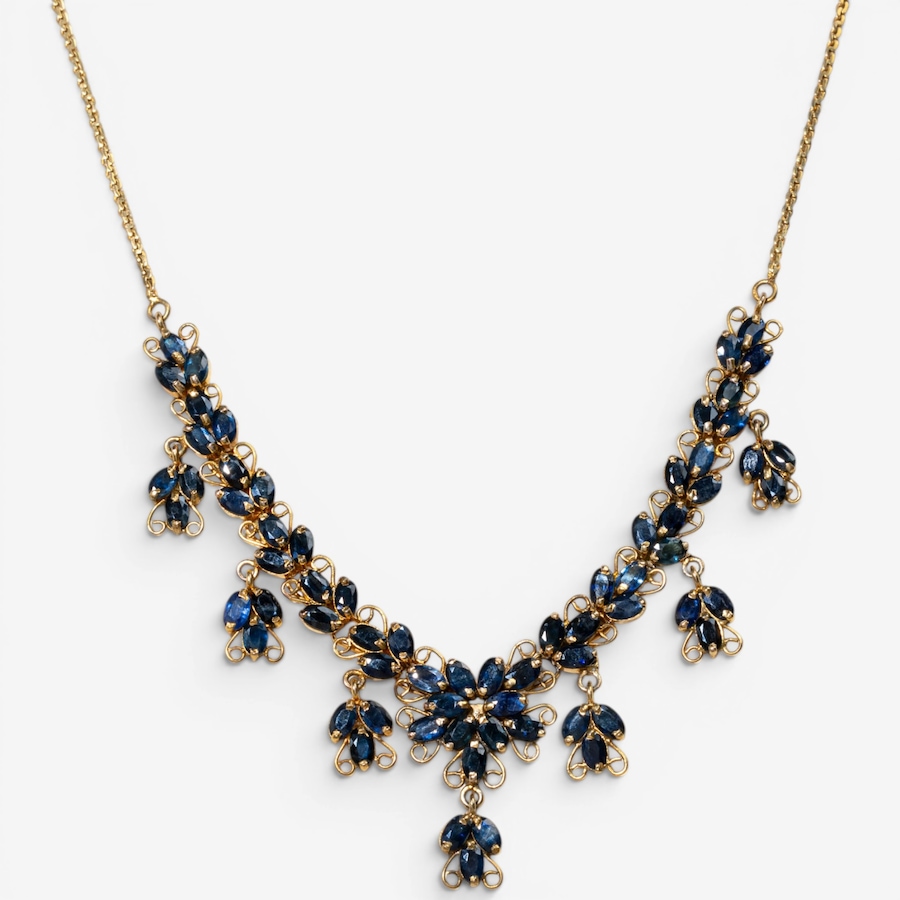 Image 755843.jpg, Product 755-843 / Price $5,895.00, Estate Originals 14K Yellow Gold 17.5" Sapphire Floral Drop Necklace  from Estate Originals on TSC.ca's Jewellery department