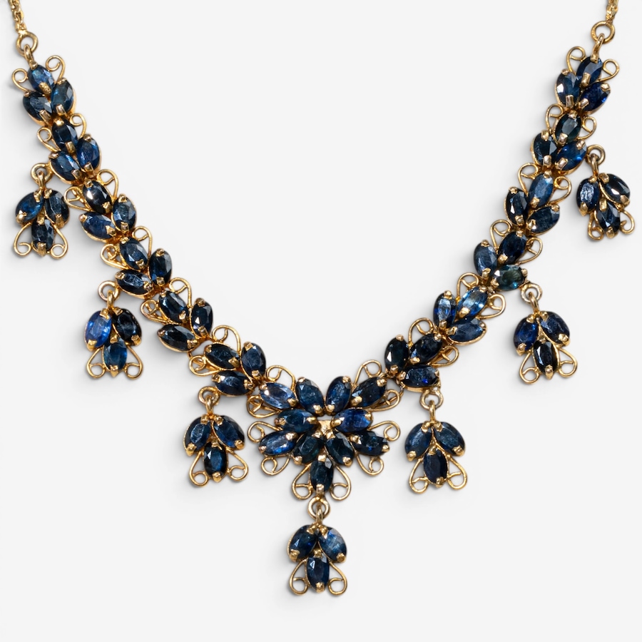 Image 755843_ALTMORE1.jpg, Product 755-843 / Price $5,895.00, Estate Originals 14K Yellow Gold 17.5" Sapphire Floral Drop Necklace  from Estate Originals on TSC.ca's Jewellery department
