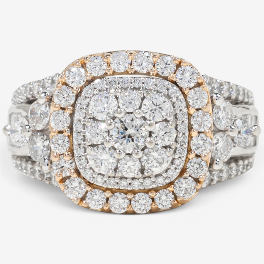 Image 755845.jpg, Product 755-845 / Price $5,695.00, Estate Originals 14K White and Rose Gold Fancy Halo Design Diamond Ring with Baguette-Cut Shoulders from Estate Originals on TSC.ca's Jewellery department