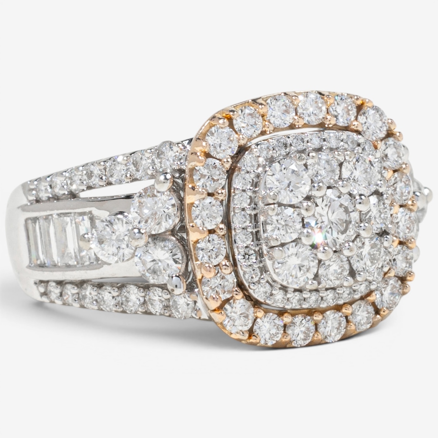 Image 755845_ALTMORE1.jpg, Product 755-845 / Price $5,695.00, Estate Originals 14K White and Rose Gold Fancy Halo Design Diamond Ring with Baguette-Cut Shoulders from Estate Originals on TSC.ca's Jewellery department