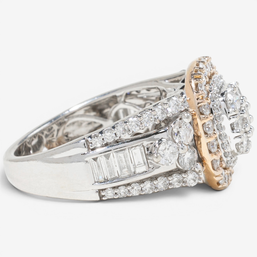Image 755845_ALTMORE2.jpg, Product 755-845 / Price $5,695.00, Estate Originals 14K White and Rose Gold Fancy Halo Design Diamond Ring with Baguette-Cut Shoulders from Estate Originals on TSC.ca's Jewellery department