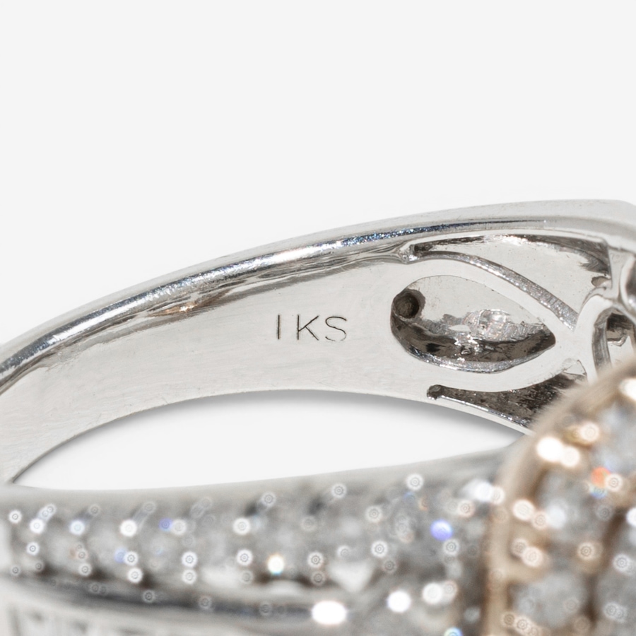 Image 755845_ALTMORE4.jpg, Product 755-845 / Price $5,695.00, Estate Originals 14K White and Rose Gold Fancy Halo Design Diamond Ring with Baguette-Cut Shoulders from Estate Originals on TSC.ca's Jewellery department
