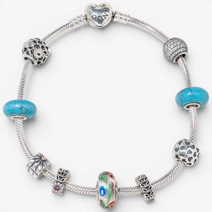 Image 755848.jpg, Product 755-848 / Price $450.00, Estate Originals Sterling Silver Pandora 9" Moments Bracelet with Charms from Estate Originals on TSC.ca's Jewellery department