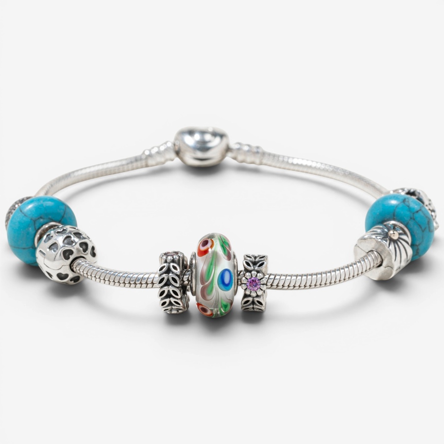 Image 755848_ALTMORE2.jpg, Product 755-848 / Price $450.00, Estate Originals Sterling Silver Pandora 9" Moments Bracelet with Charms from Estate Originals on TSC.ca's Jewellery department