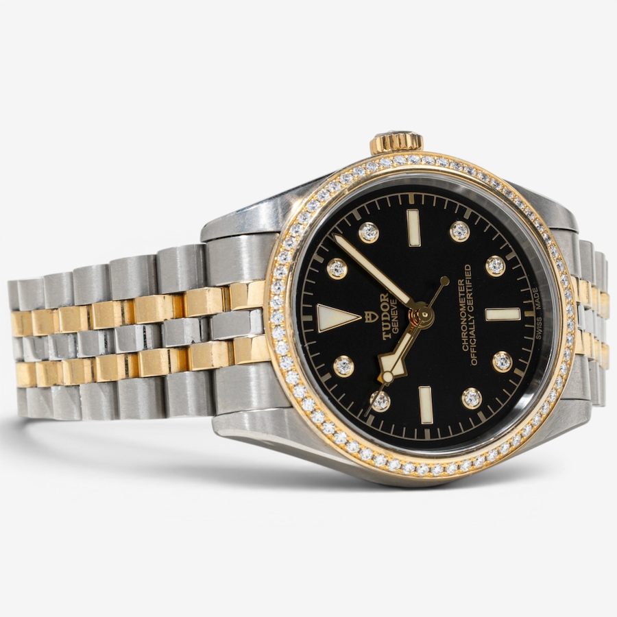 Image 755849_ALTMORE1.jpg, Product 755-849 / Price $9,995.00, Estate Originals Stainless Steel and 18K Yellow Gold Tudor Black Bay Watch with Diamond Bezel and Diamond Markers from Estate Originals on TSC.ca's Jewellery department