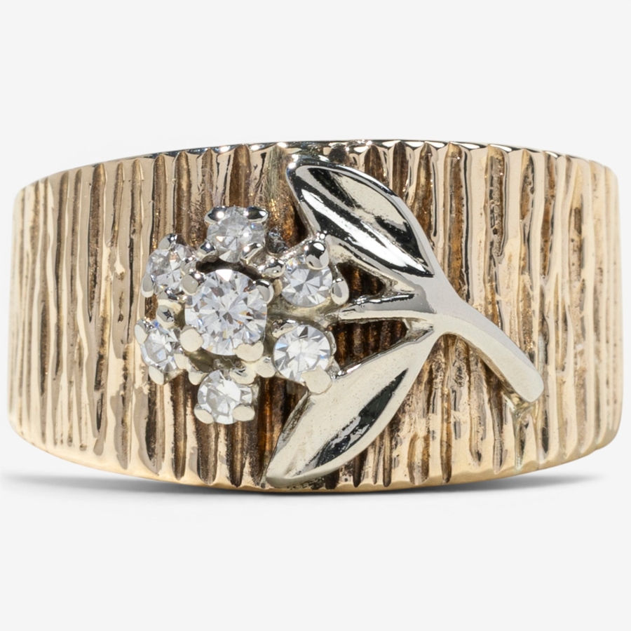 Image 755853.jpg, Product 755-853 / Price $1,995.00, Estate Originals 10–14K Yellow and White Gold Floral Design Diamond RIng with a Bark Finish Band from Estate Originals on TSC.ca's Jewellery department