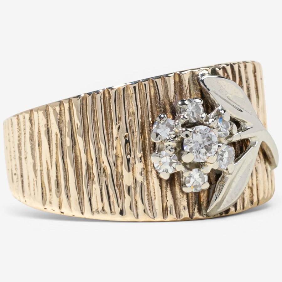Image 755853_ALTMORE1.jpg, Product 755-853 / Price $1,995.00, Estate Originals 10–14K Yellow and White Gold Floral Design Diamond RIng with a Bark Finish Band from Estate Originals on TSC.ca's Jewellery department
