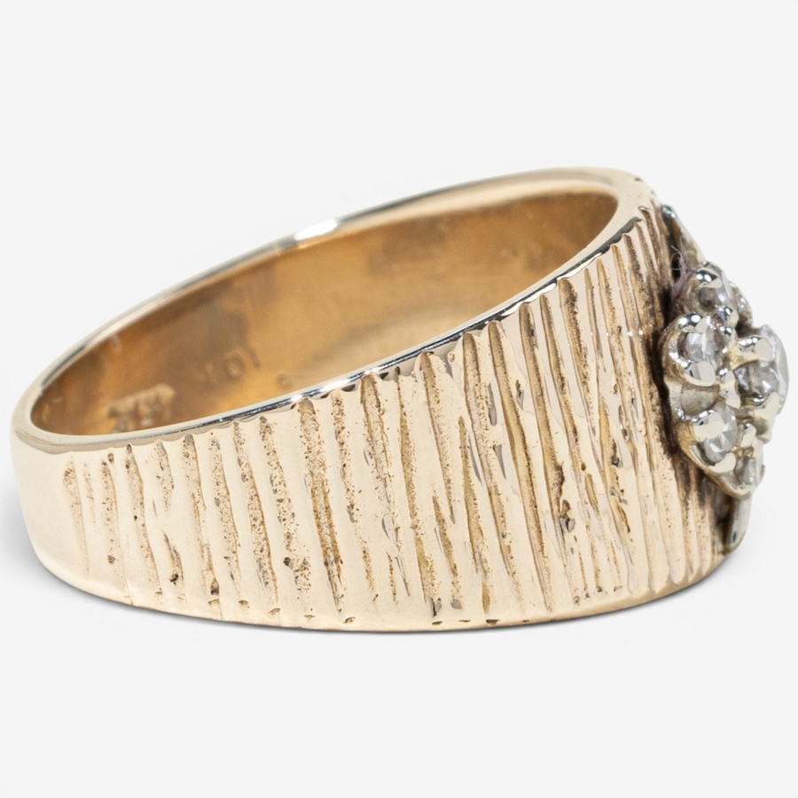 Image 755853_ALTMORE2.jpg, Product 755-853 / Price $1,995.00, Estate Originals 10–14K Yellow and White Gold Floral Design Diamond RIng with a Bark Finish Band from Estate Originals on TSC.ca's Jewellery department