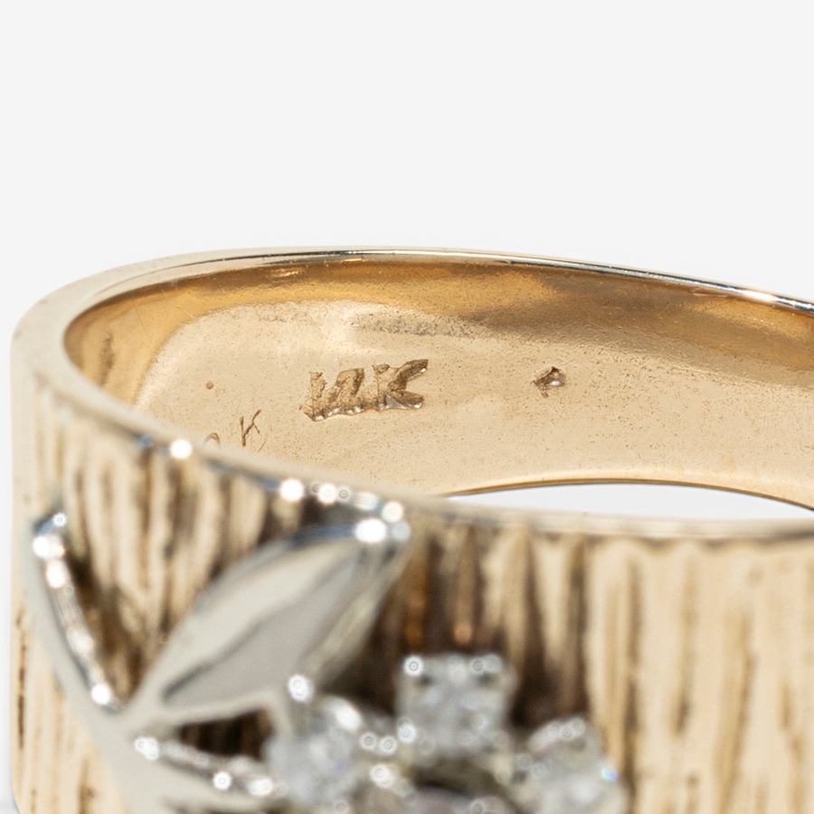 Image 755853_ALTMORE5.jpg, Product 755-853 / Price $1,995.00, Estate Originals 10–14K Yellow and White Gold Floral Design Diamond RIng with a Bark Finish Band from Estate Originals on TSC.ca's Jewellery department