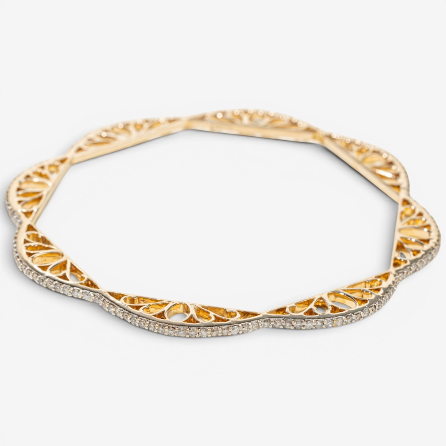 Image 755854.jpg, Product 755-854 / Price $7,995.00, Estate Originals 18K Yellow Gold Filigree Diamond Wave Slip on Bangle Bracelet with Filigree from Estate Originals on TSC.ca's Jewellery department